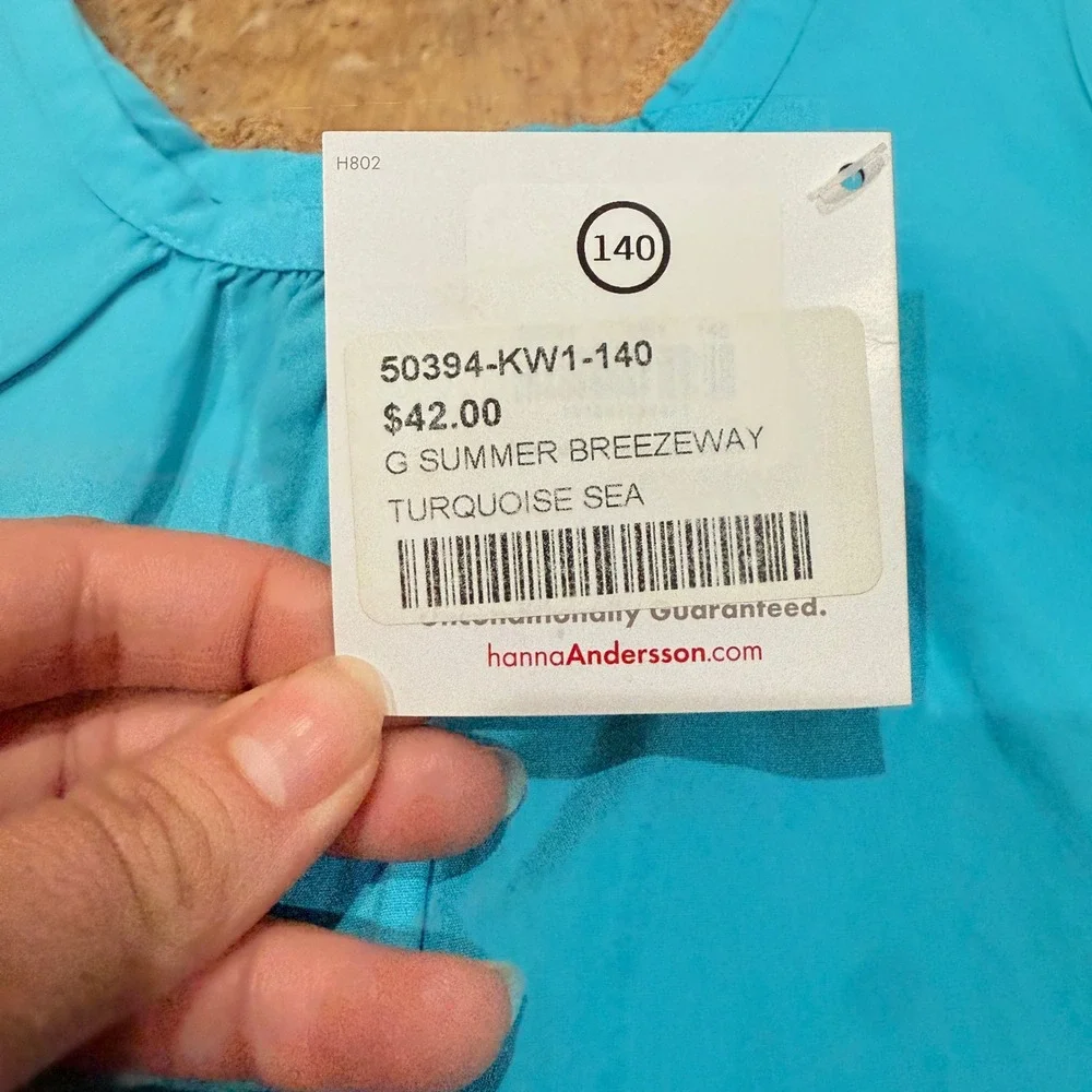 Hanna‎ Andersson Girls Turquoise Summer Breezeway Cotton Dress 140 US 10 NWT